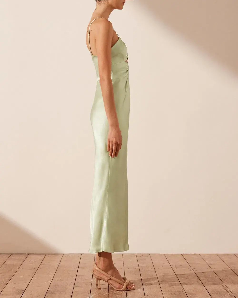 Shona Joy Angelica Keyhole Lace Front Midi Dress in Aloe Vera Size 8 photo 2