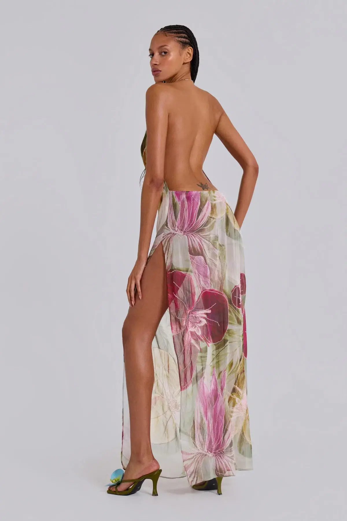 Jaded London Dahlia Hand Beaded Backless Chiffon Maxi Dress Floral Size 8 photo 3