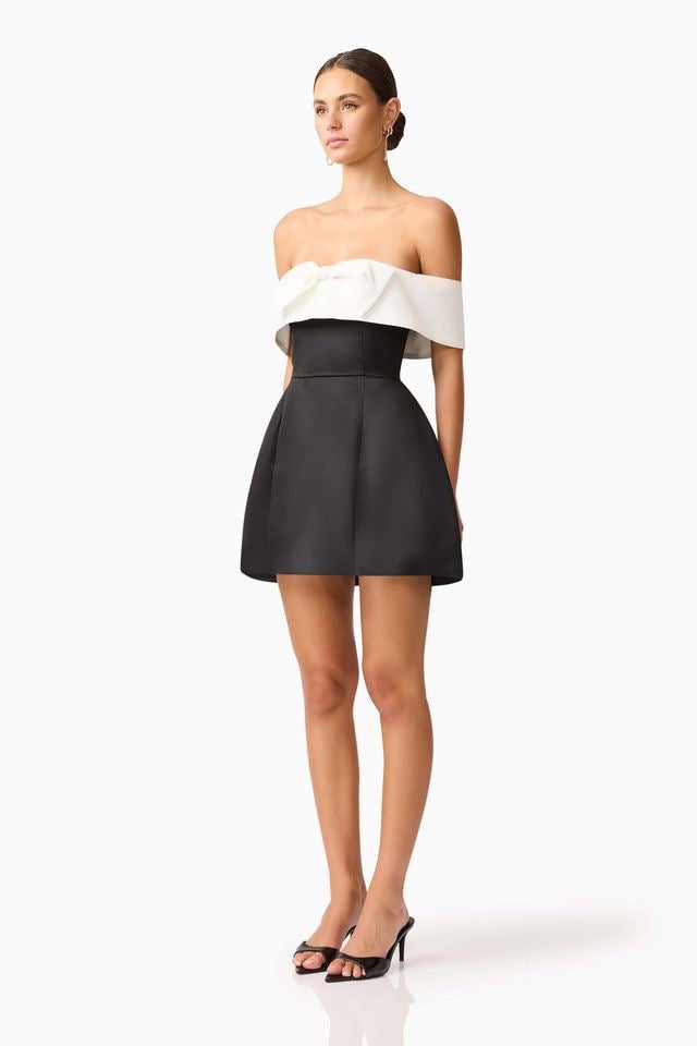 Elliatt Sorrel Off Shoulder Mini Dress - Black White photo 3