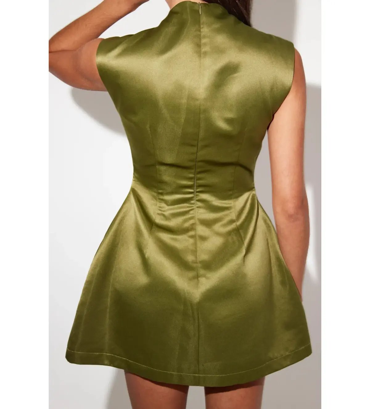 Odd Muse The Ultimate Satin Straight Neck Mini Dress in Olive Size AU 12 photo 4