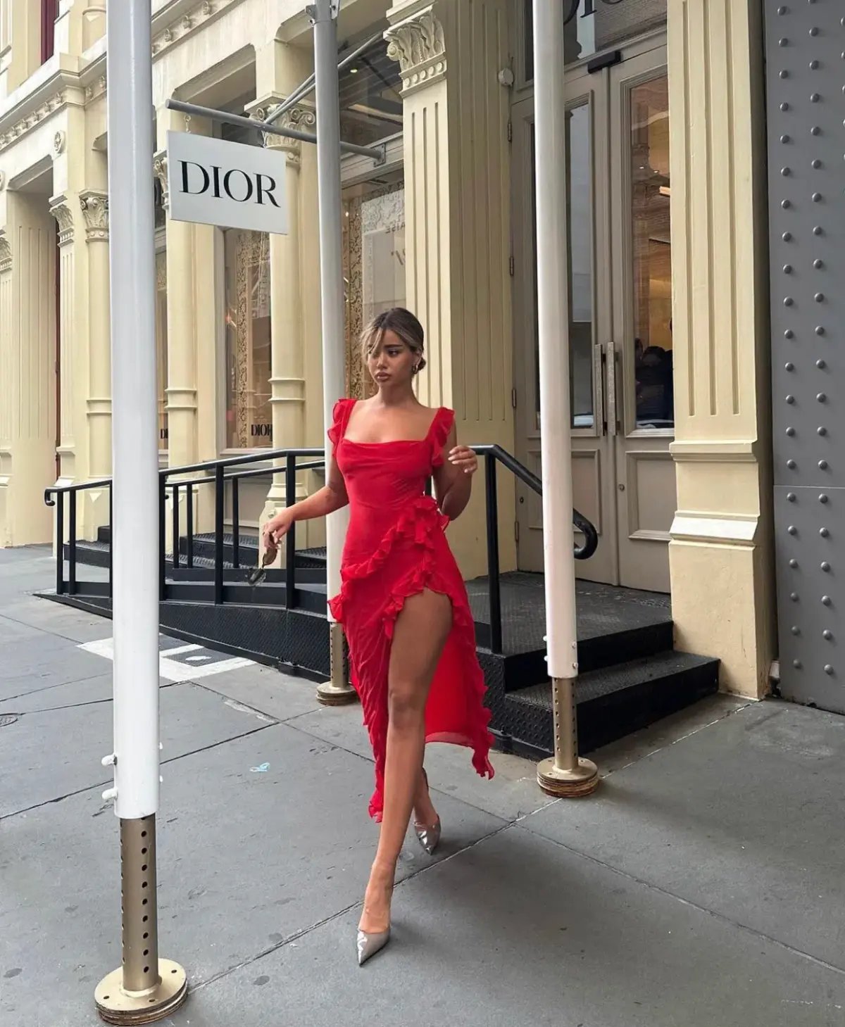 House of CB Ariela Ruffle Dress Cherry Size 6 photo 2
