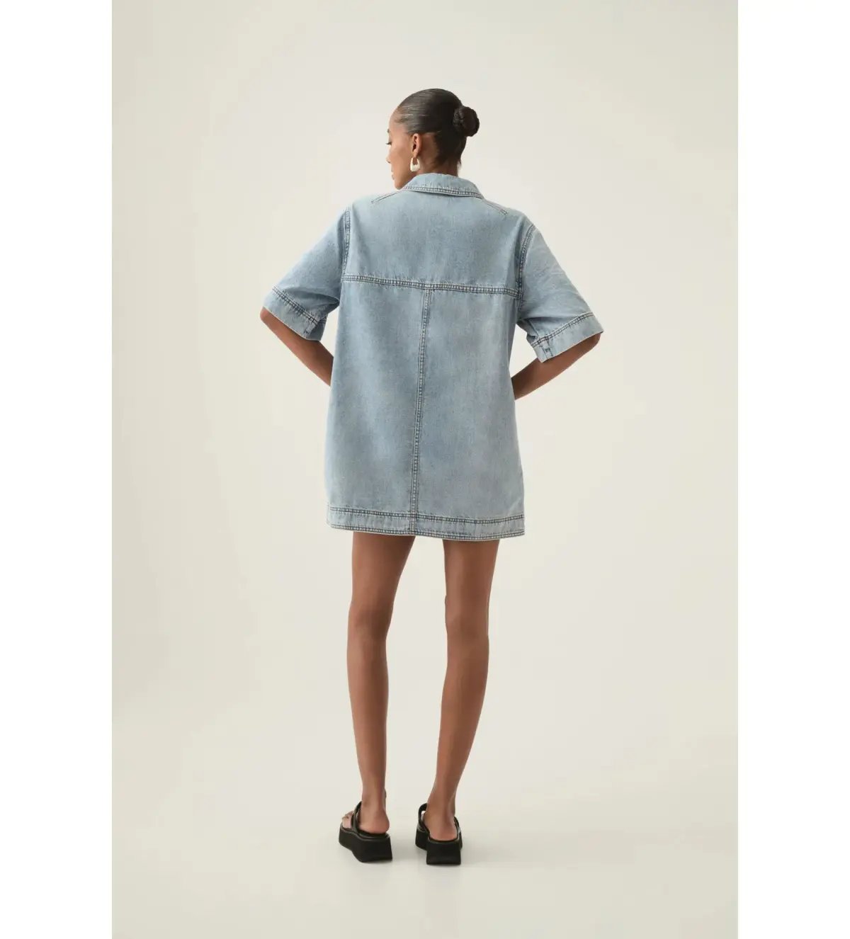 Aje Aura Denim Mini Tunic Dress Sea Spray Wash Size 6 photo 4