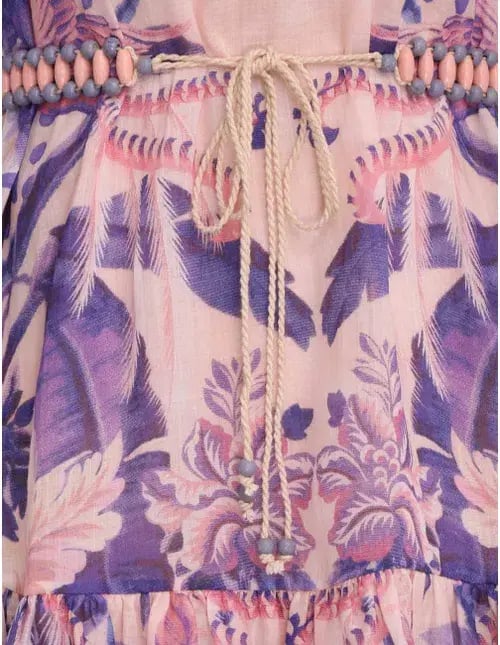 Zimmermann Lyre Billow Mini Dress in Purple Palm Print Size 0 / Au 8 photo 4