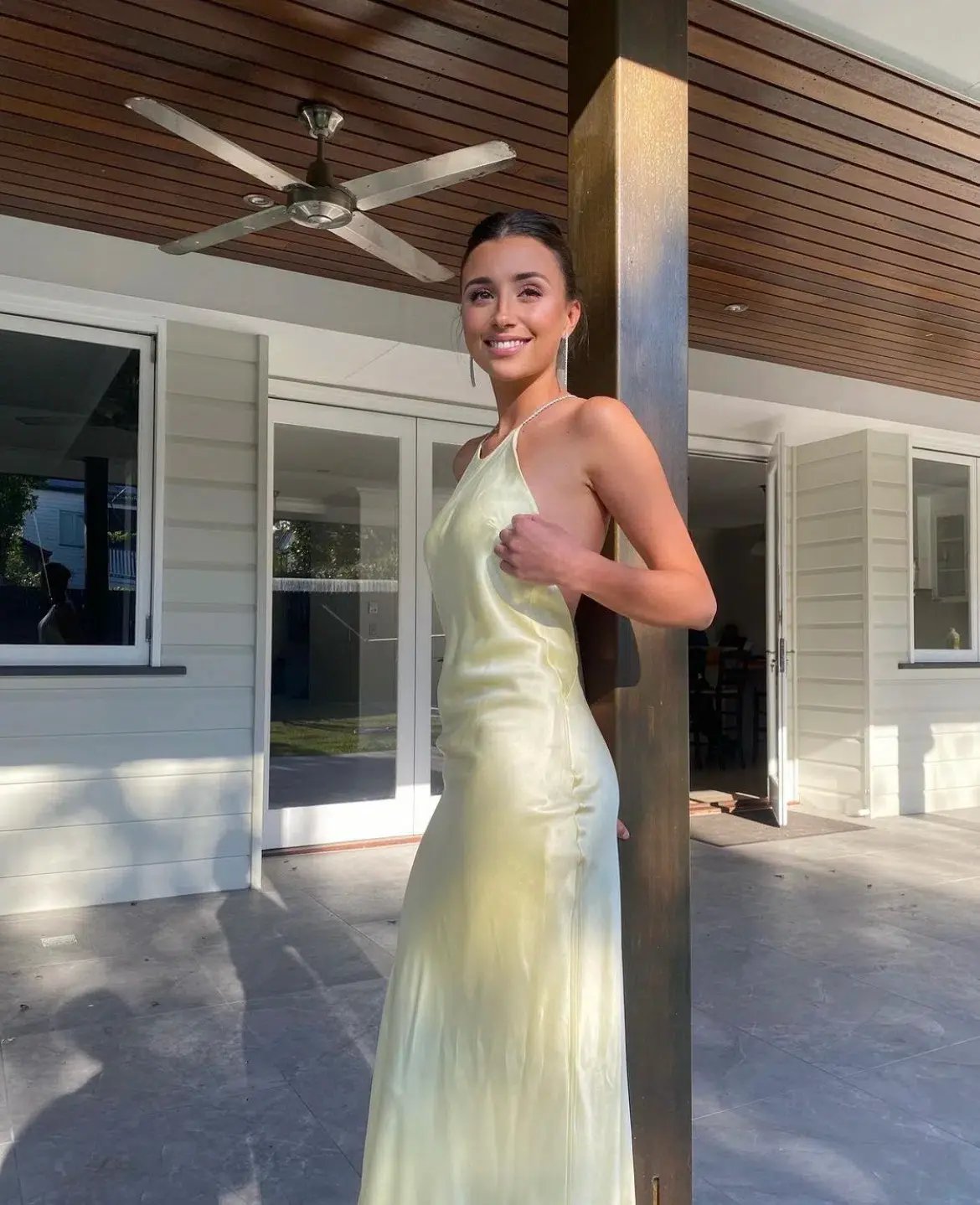 Michael Lo Sordo Hudson Bias Crystal Halter Dress Pale Yellow Size 6 photo 2