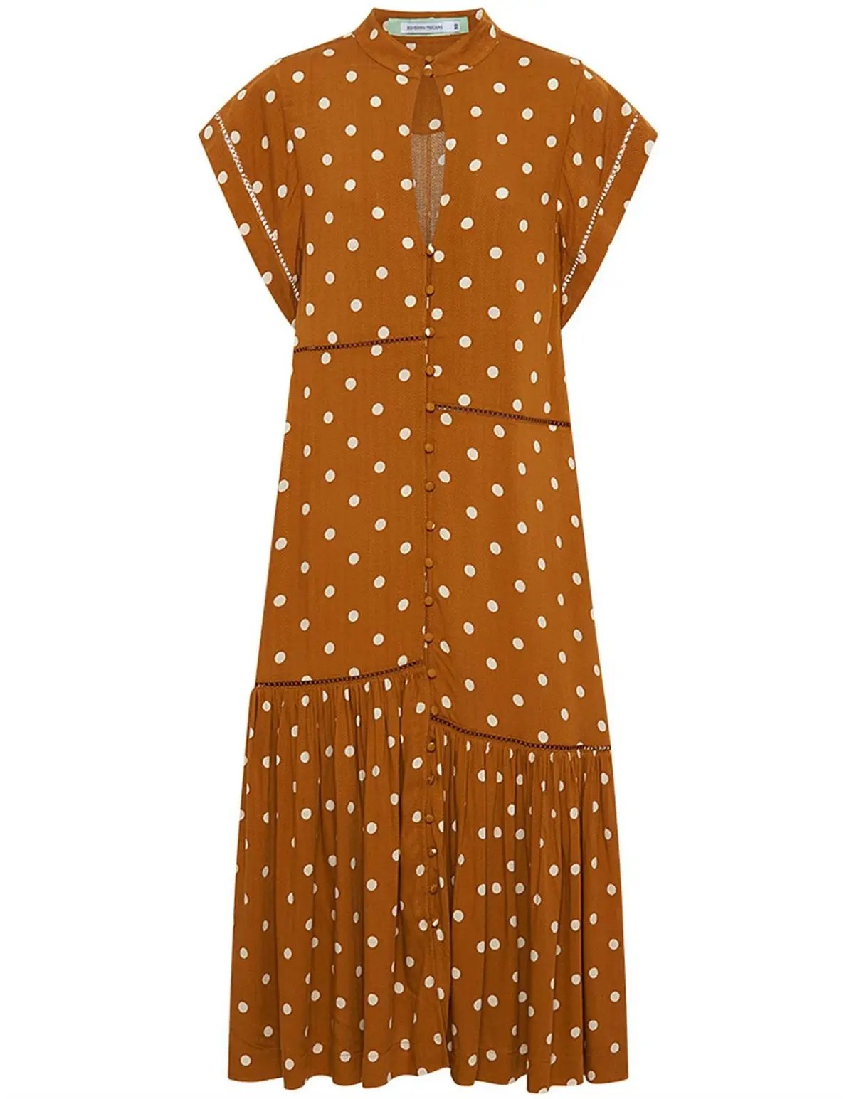 Bohemian Traders Polka Dot Lattice Midi Dress Brown Size 8 photo 5
