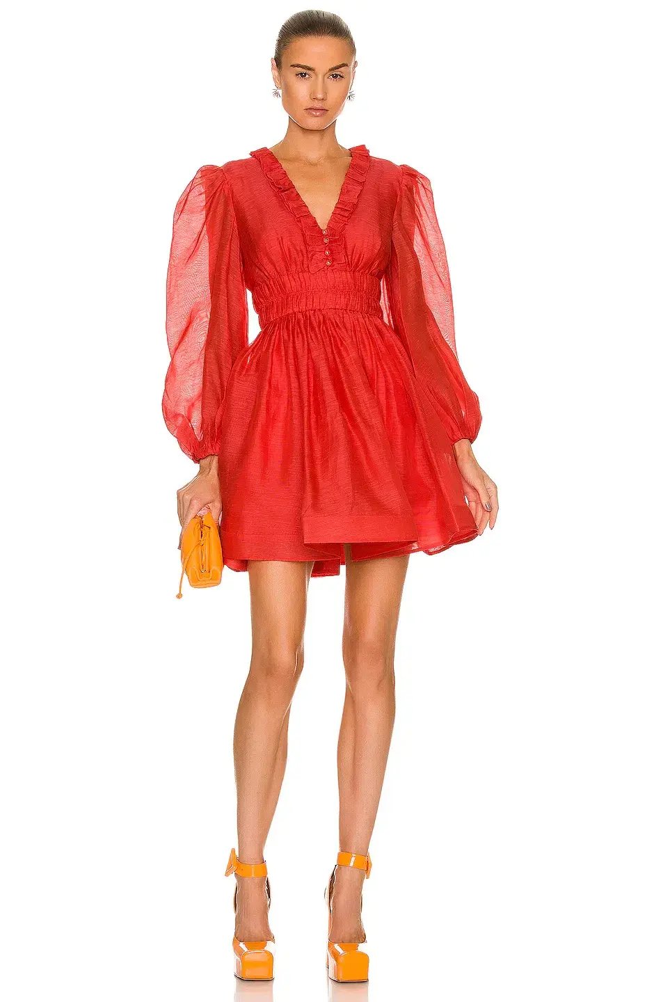 Zimmermann Prima Frill V Neck Mini Dress Tomato Size 3 / AU 14 photo 2