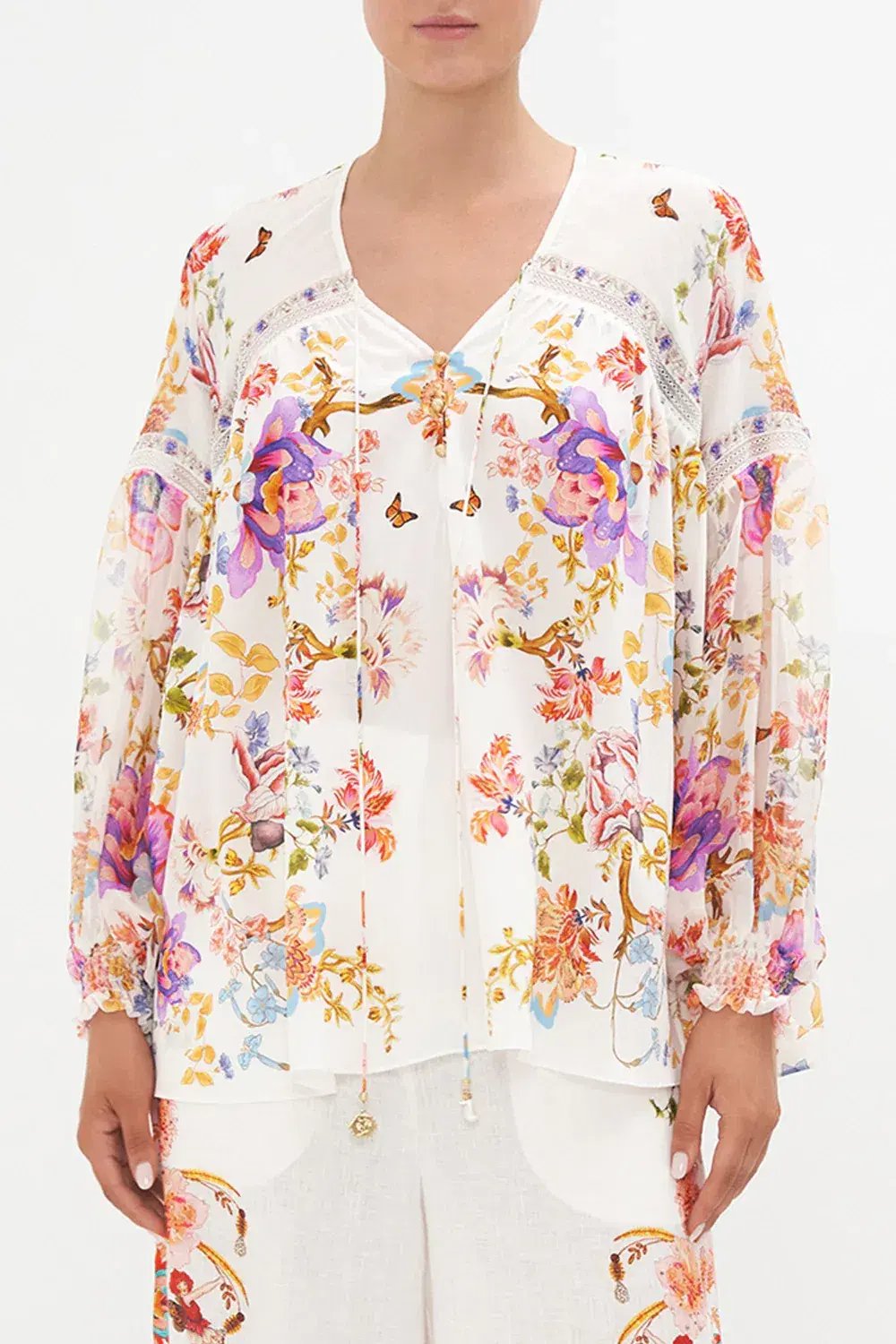 Camilla Spider Girl Blouson Blouse With Neck Tie Floral One Size photo 4