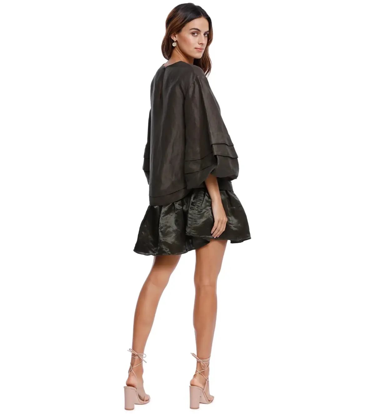 AJE  Gracious Smock Dress  Khaki Matte Size 8 photo 2