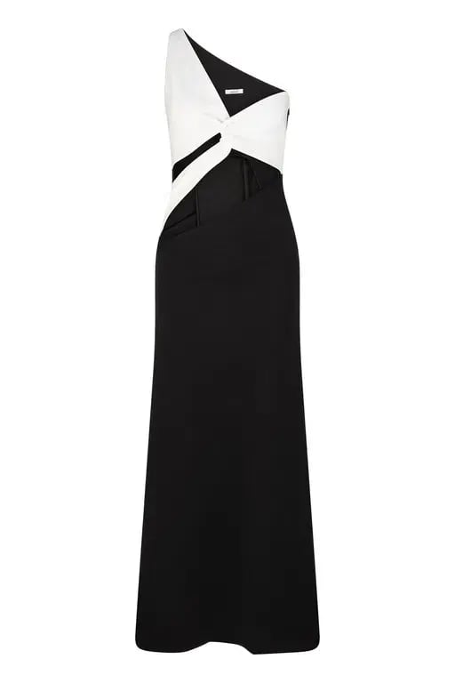 Aaizél Cut Out One Shoulder Maxi Dress Black/White Size 6 photo 3