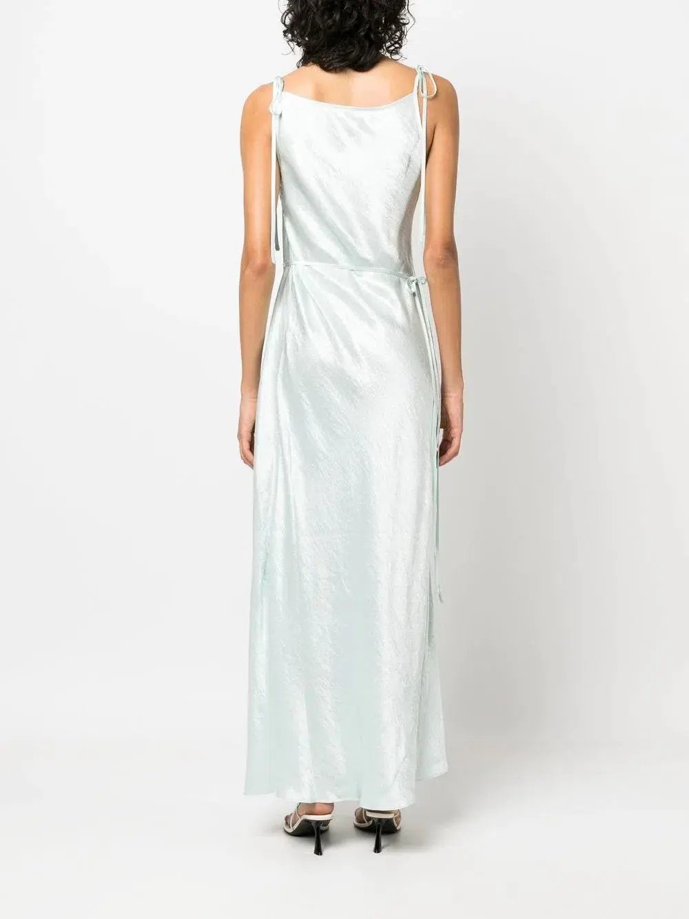 Acne Studios Sleeveless Satin Maxi Wrap Dress Mint Blue Size 6 photo 2