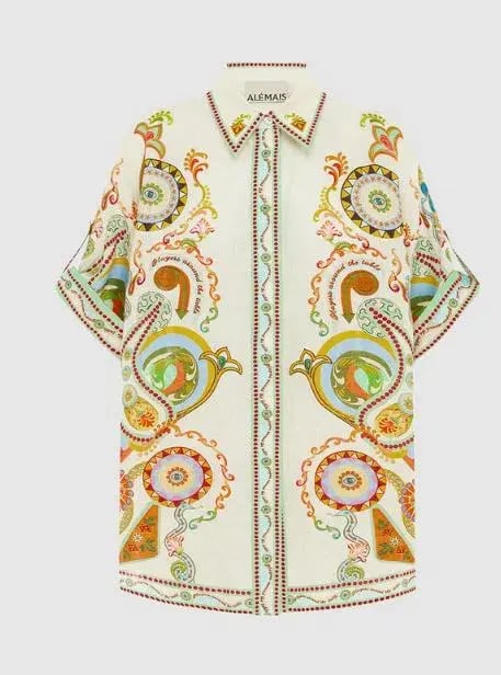 Pinball Linen Shirt and Short Set Multi Print Size 12 photo 5