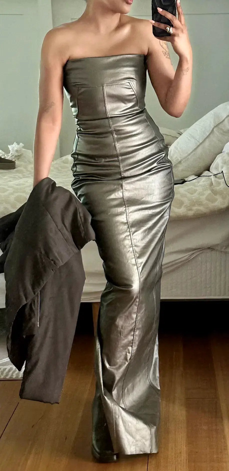 Rick Owens Lido Denim Bustier Gown Gun Metal Size 8 photo 5
