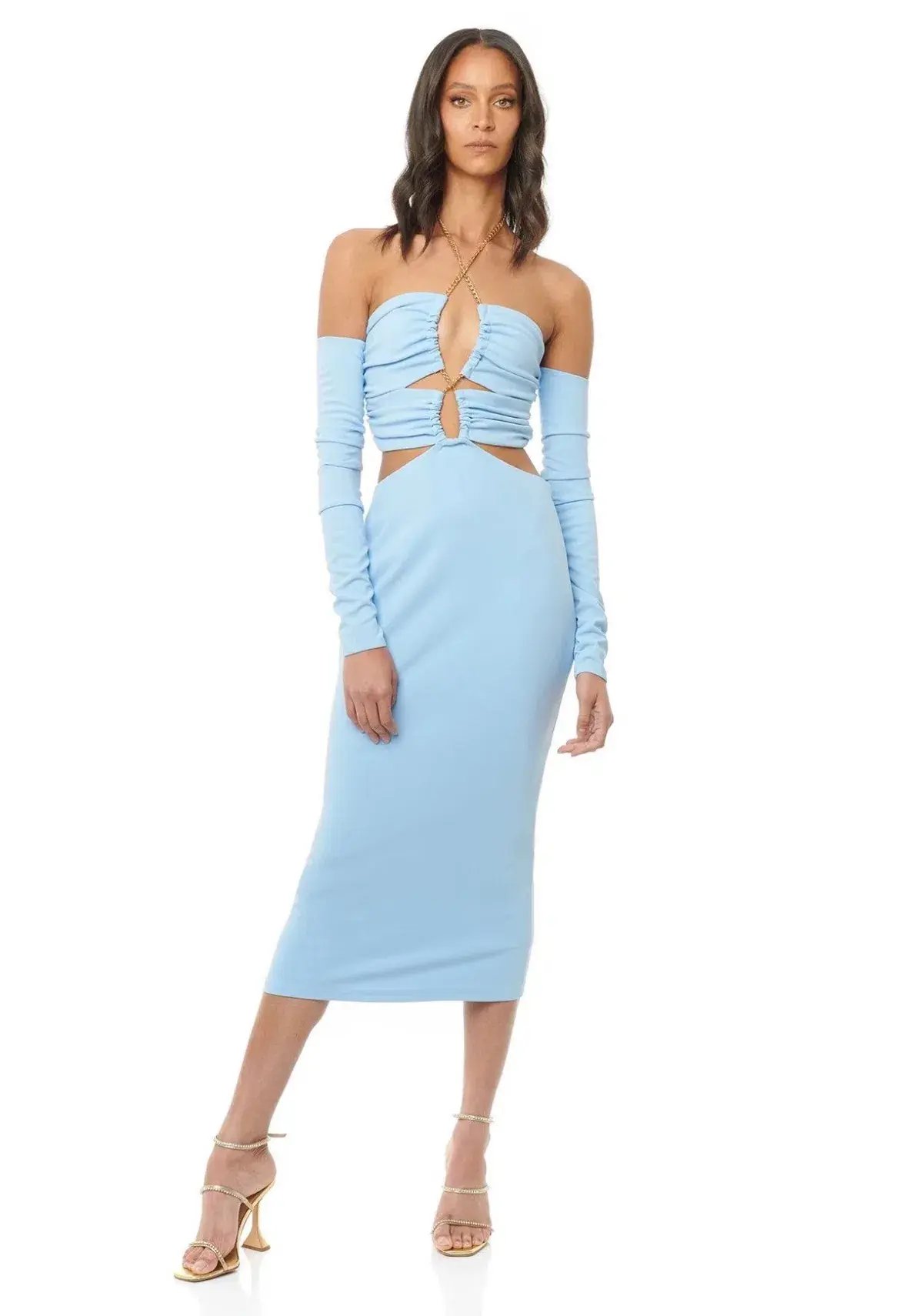 Eliya the Label Talia Cut Out Midi Dress with Sleeves Sky Blue Size 10 photo 5