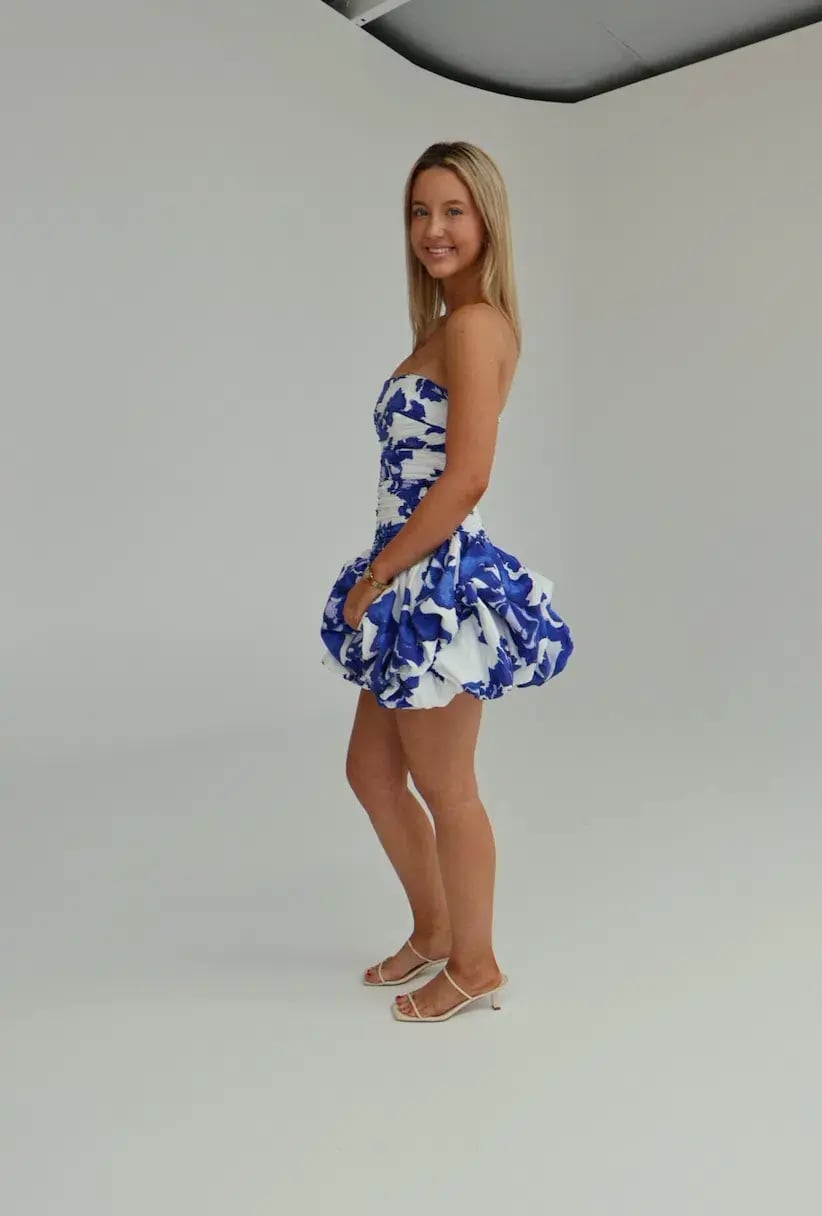 Aje Violette Bubble Hem Mini Dress in Boldly Blooming Cobalt Size AU 8 photo 2