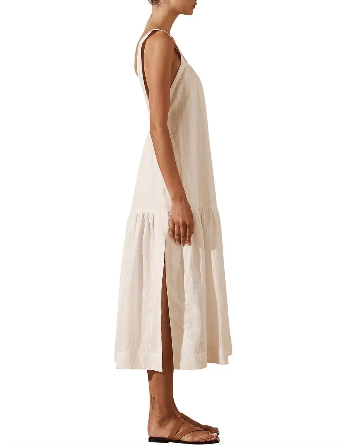 Shona Joy Cosmo Linen Low Back Midi Dress Cream Size 12 photo 3