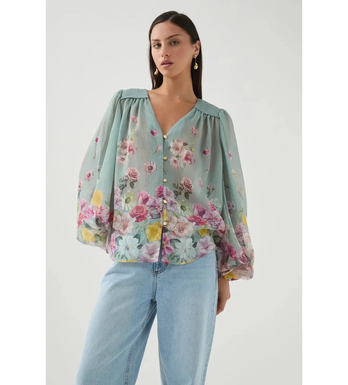 Aje Dreamscape Blouse Mist Collage Floral photo 2