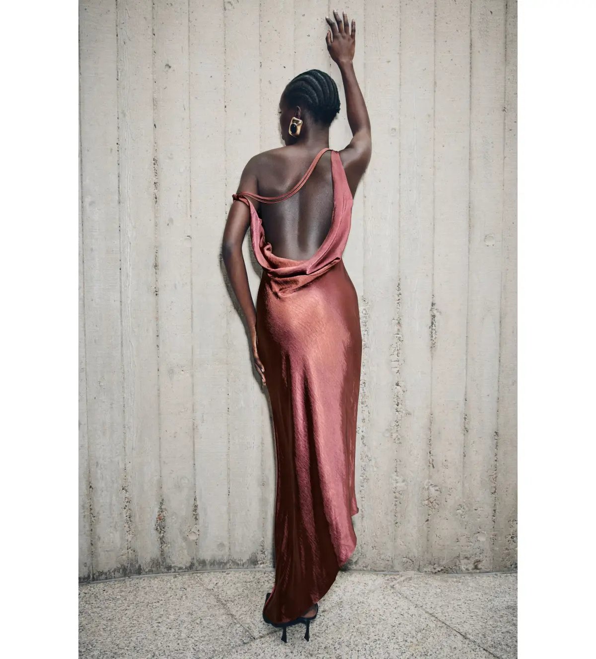 MESHKI Yvette Slip Maxi Dress With Asymmetrical Hem Brown Cherry Size XS Au 6 photo 2