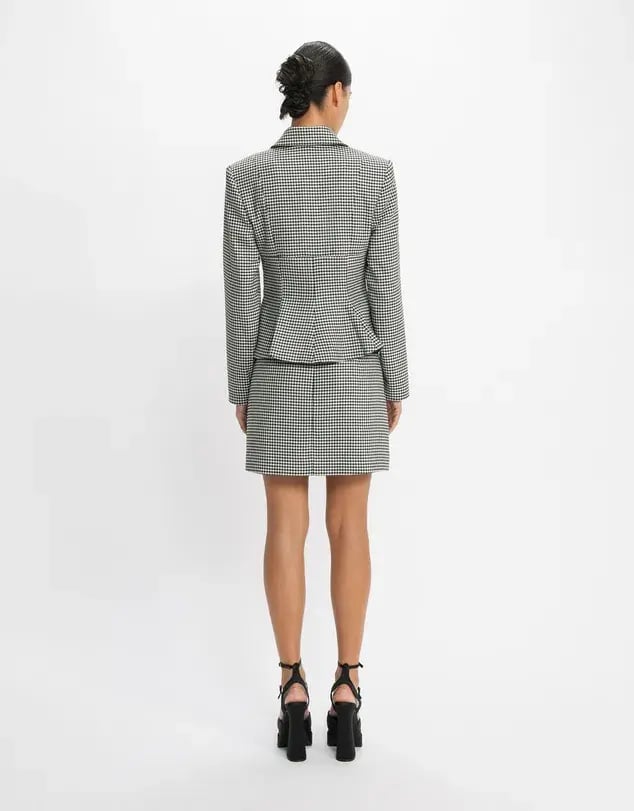 Cue Houndstooth Collared Peplum Jacket & A-Line Mini Skirt Power Suit Size 8 & 10 photo 3