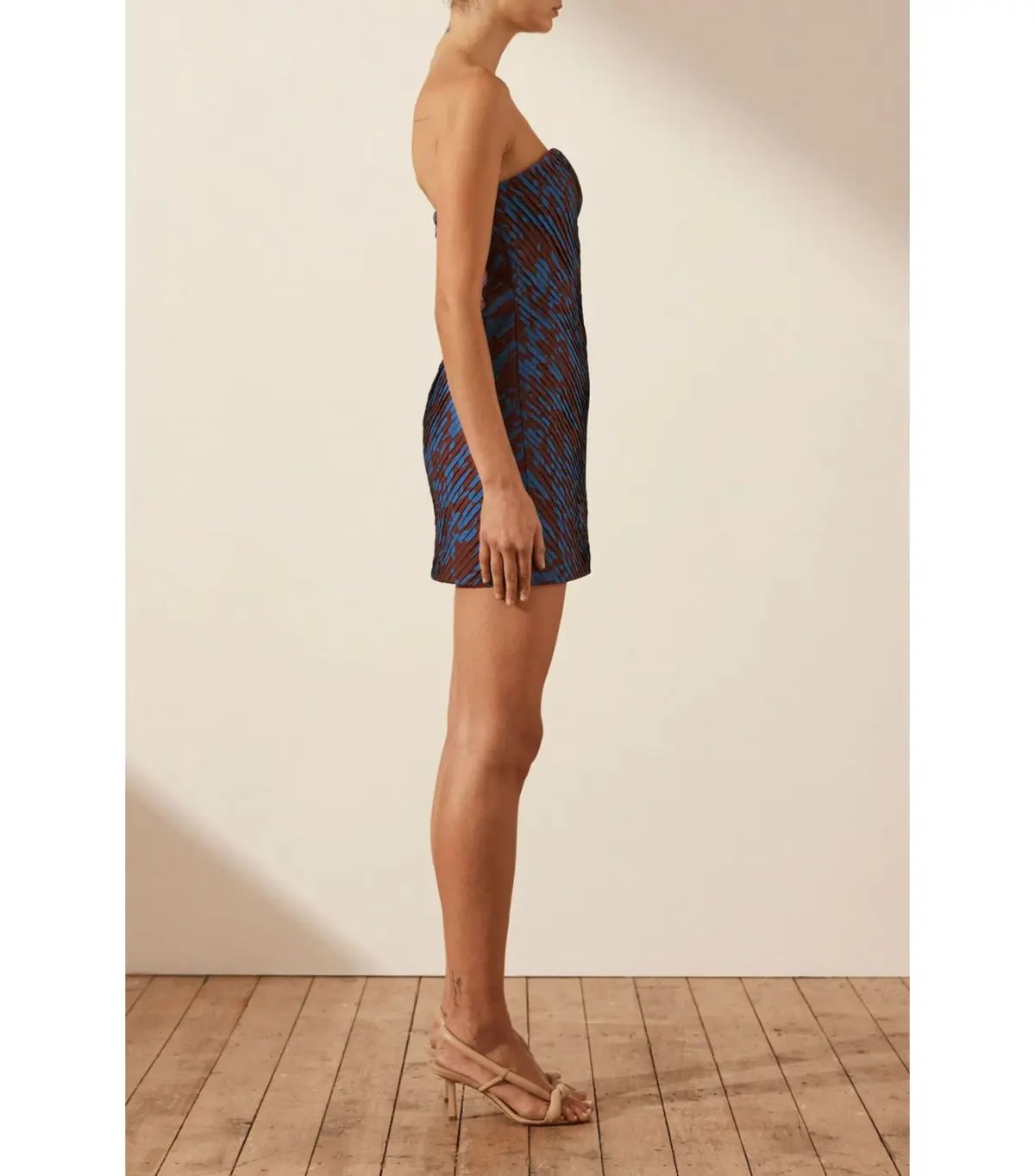 Shona Joy Catia Strapless Pleated Mini Dress Print Size AU 10 photo 2
