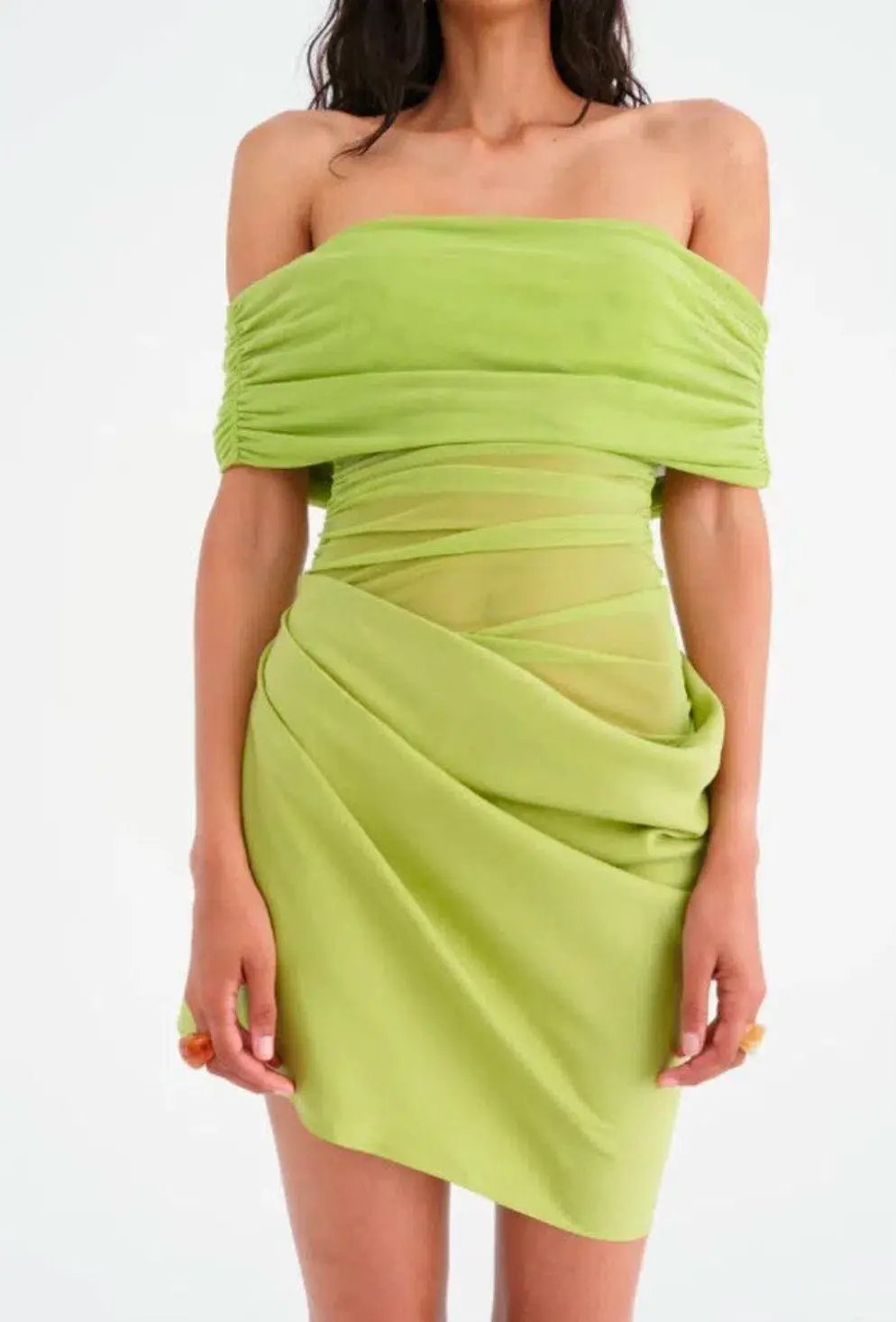 Benni Nico Off Shoulder Mini Dress in Apple Green Size 8 photo 3