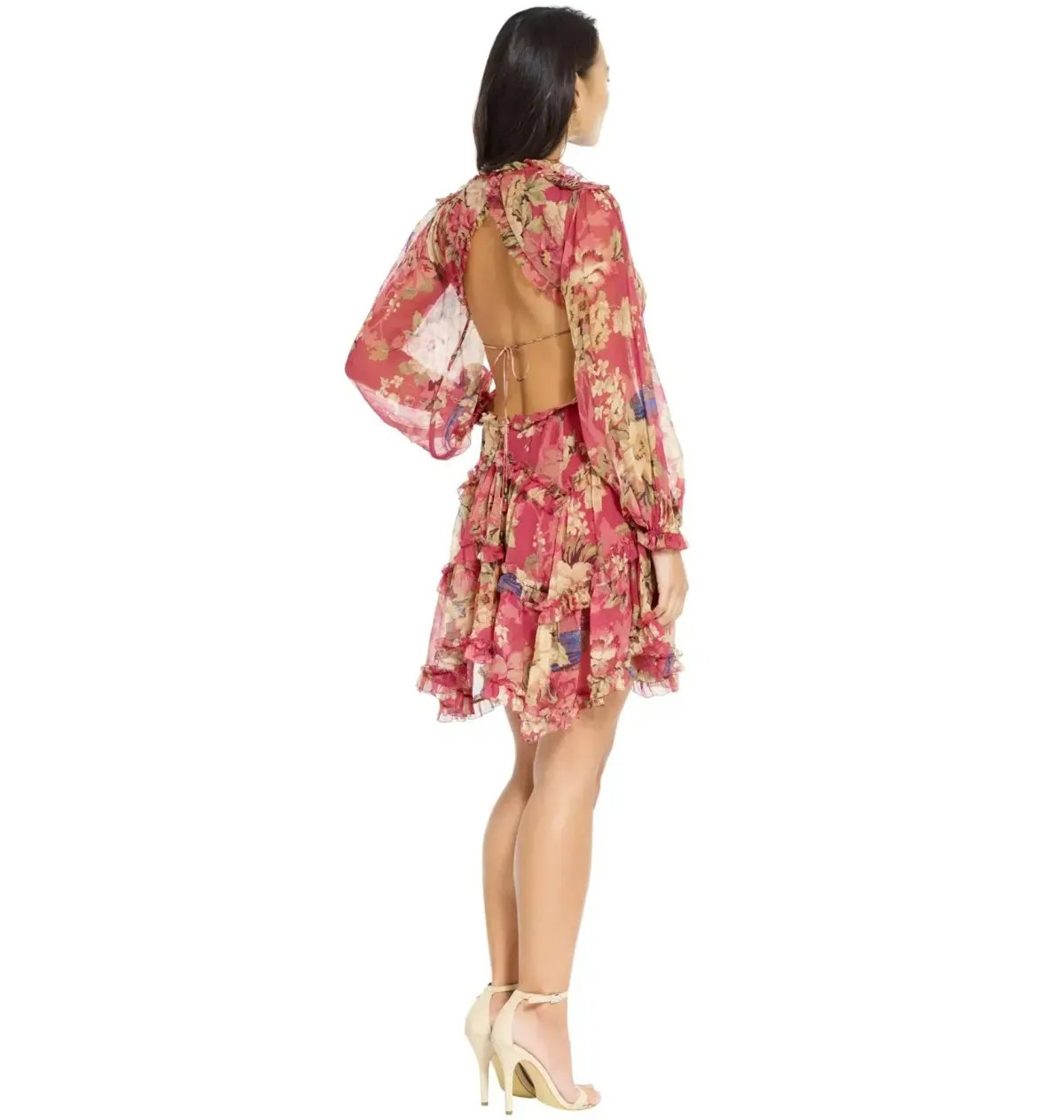 Zimmermann Melody Lace Up Short Dress Red Floral Size 2/ Au 12 photo 3