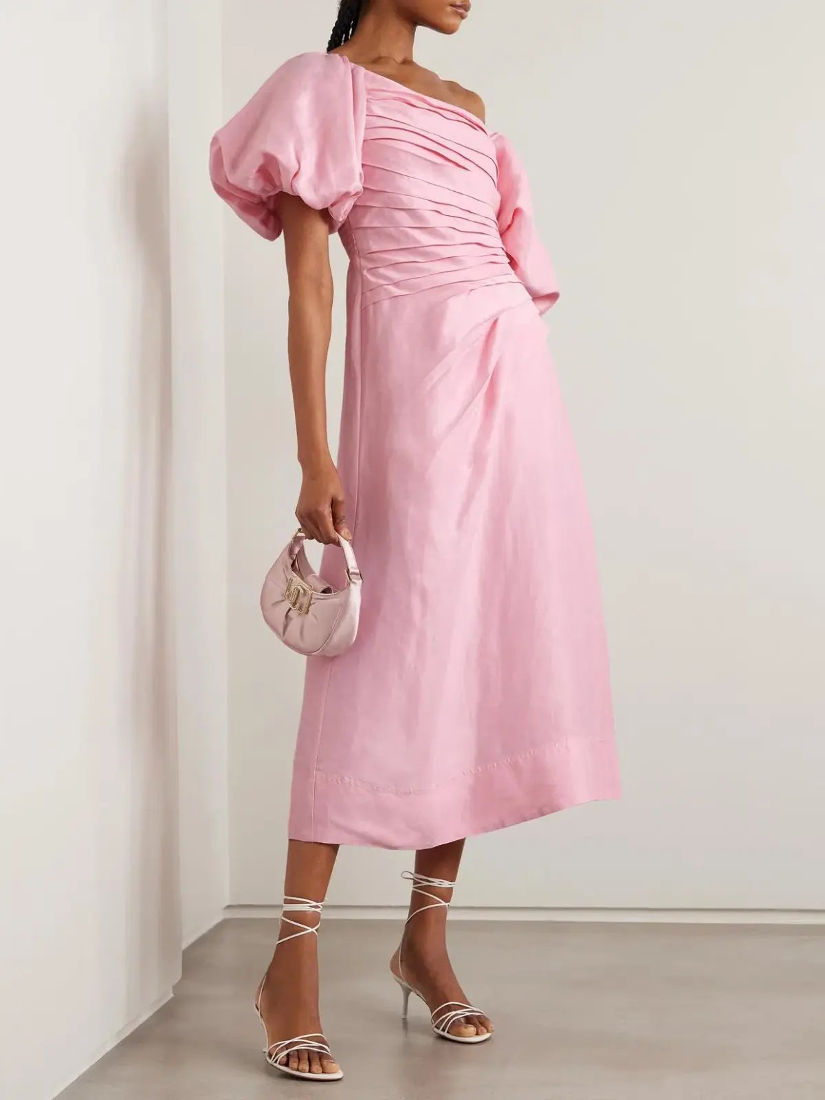 Aje Cadence Ruched Midi Dress in Ballerina Pink Size 10 photo 2