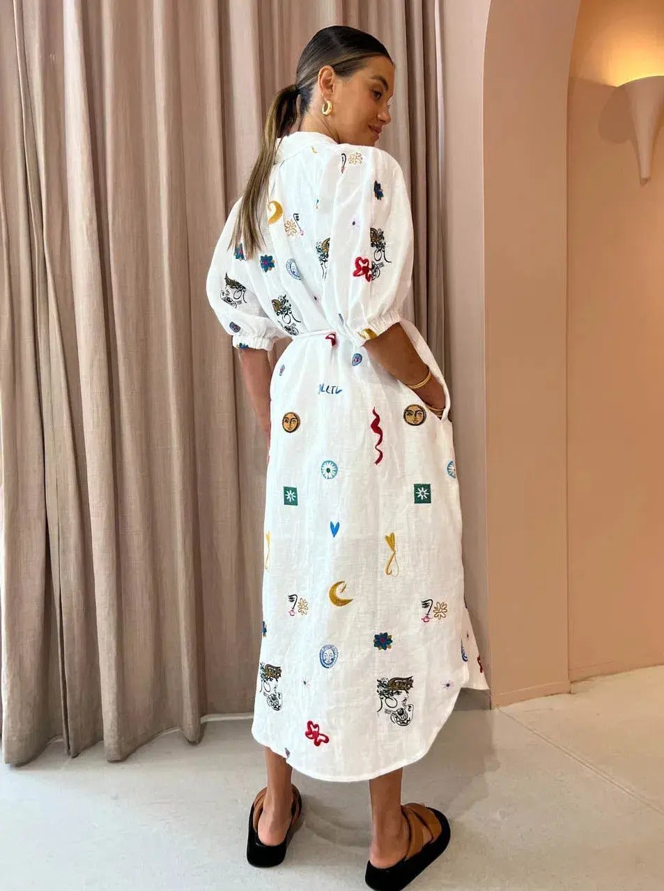 Alemais Soleil Embroidered Midi Shirt Dress Print Size 10 photo 3