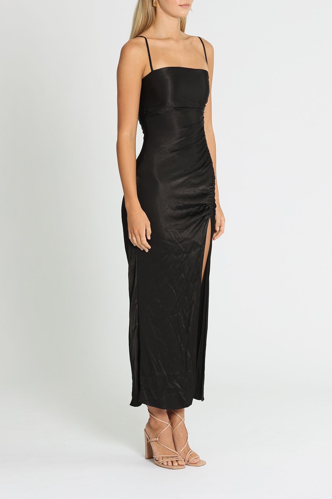 Thalia Ruched Midi Dress - Black photo 2