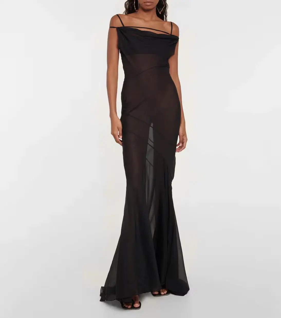 Jacquemus La Robe Draggiu Silk-Blend Maxi Dress in Black Size 36/AU 8 photo 2