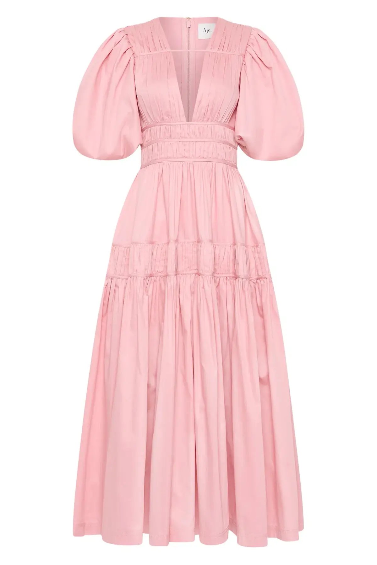 Aje Fallingwater Ruched Midi Dress in Chalk Pink Size AU 14 photo 4