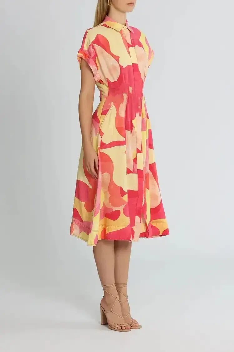 Rebecca Vallance Toretta Midi Dress Multi Print Yellow Size 16 photo 2