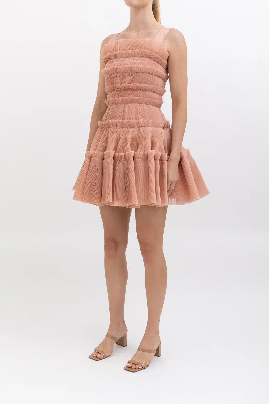 Aje Jacinto Pleated Mini Dress Nude Pink Size 10 photo 2