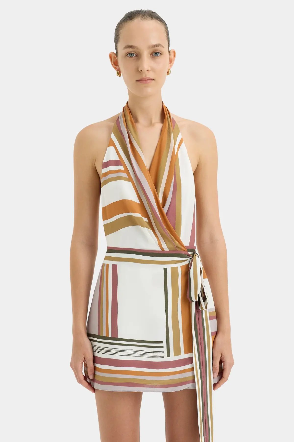 Sir the Label Caprera Wrap Halter Mini Dress Milazzo Stripe Size 8 photo 3