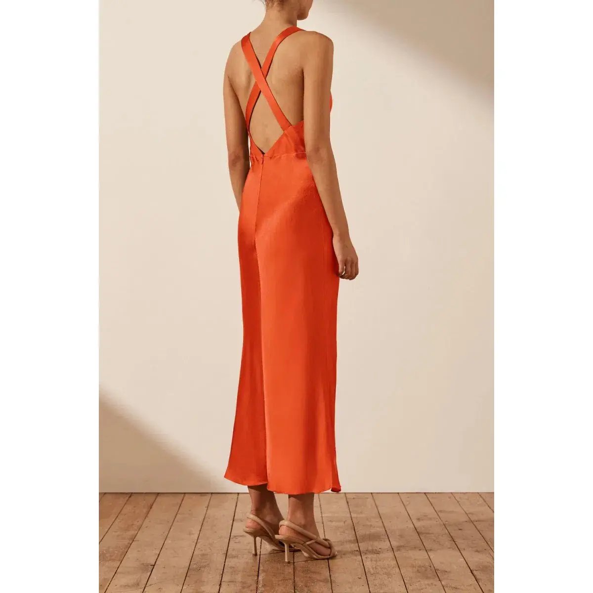 Shona Joy - Milo Plunge Cross Back Midi Dress in Hibiscus Size AU 8 photo 2