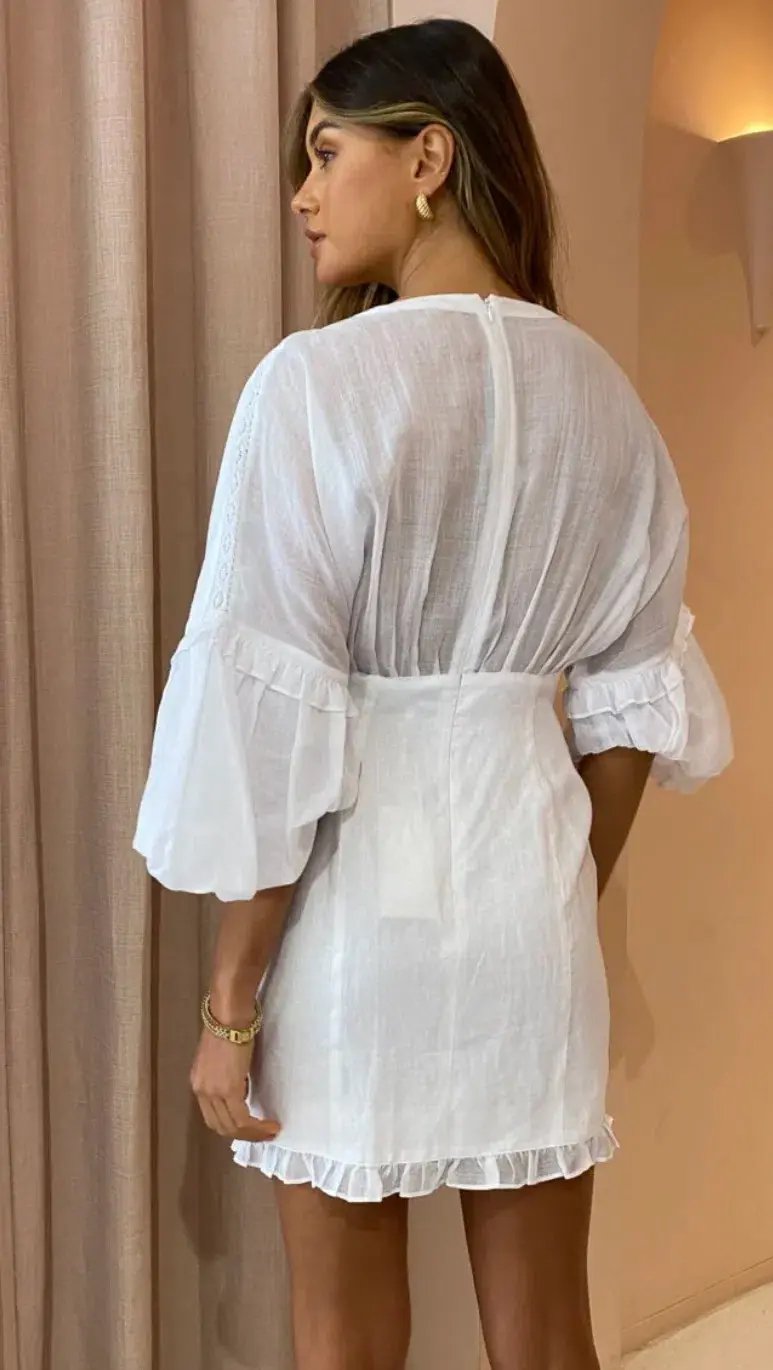 Joslin Taylor Linen Ramie Mini Dress In Optical White Size 6 photo 4