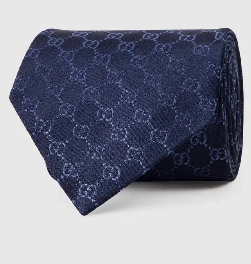 Gucci GG Pattern Silk Tie Navy photo 3