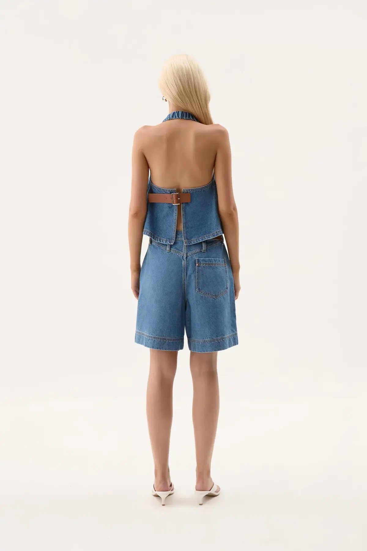 Aje Longline Denim Halter Neck and Short Set Blue Size 6 photo 2
