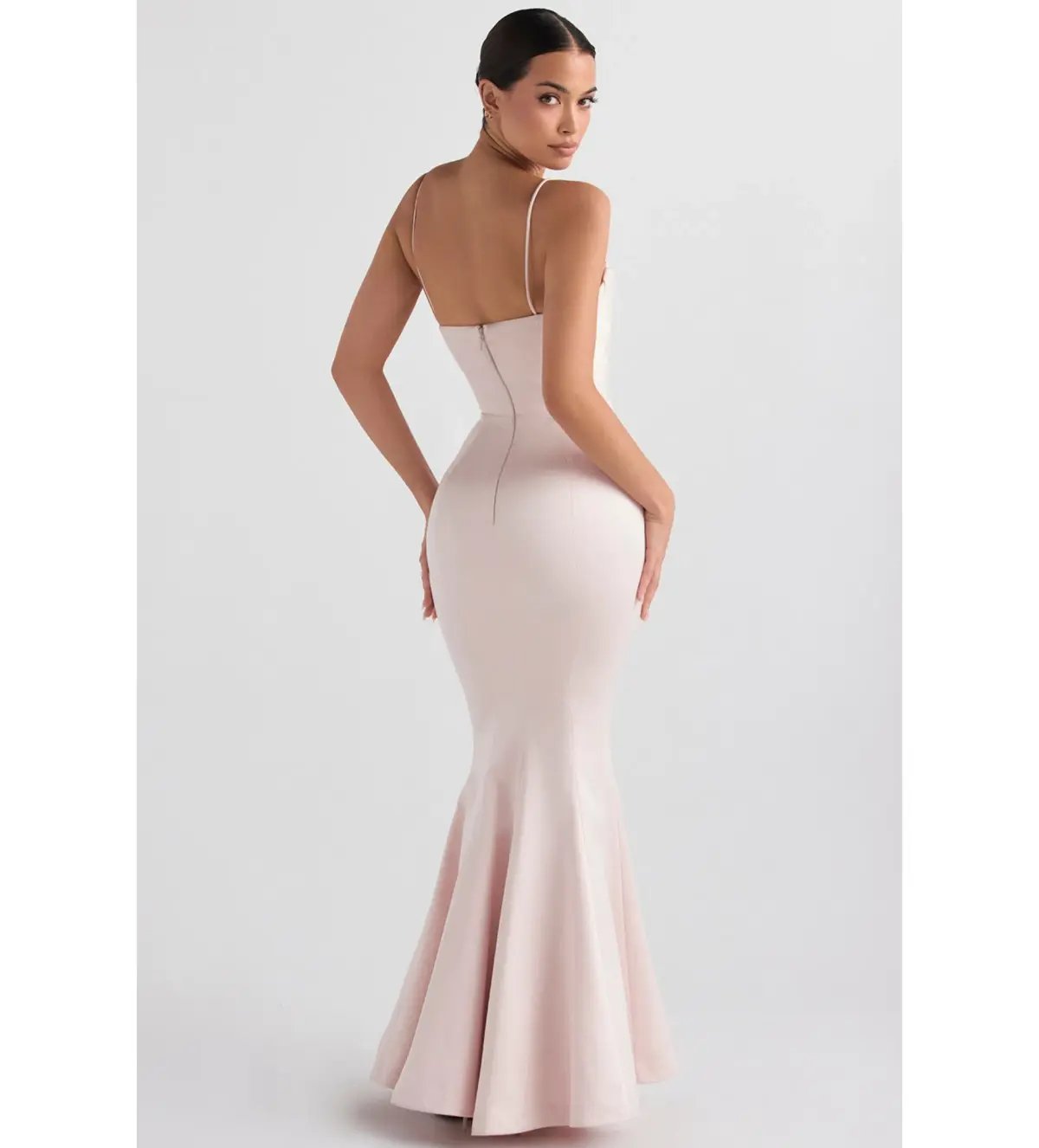 House Of CB Violette  Satin Fishtail Gown Blush Size M photo 3