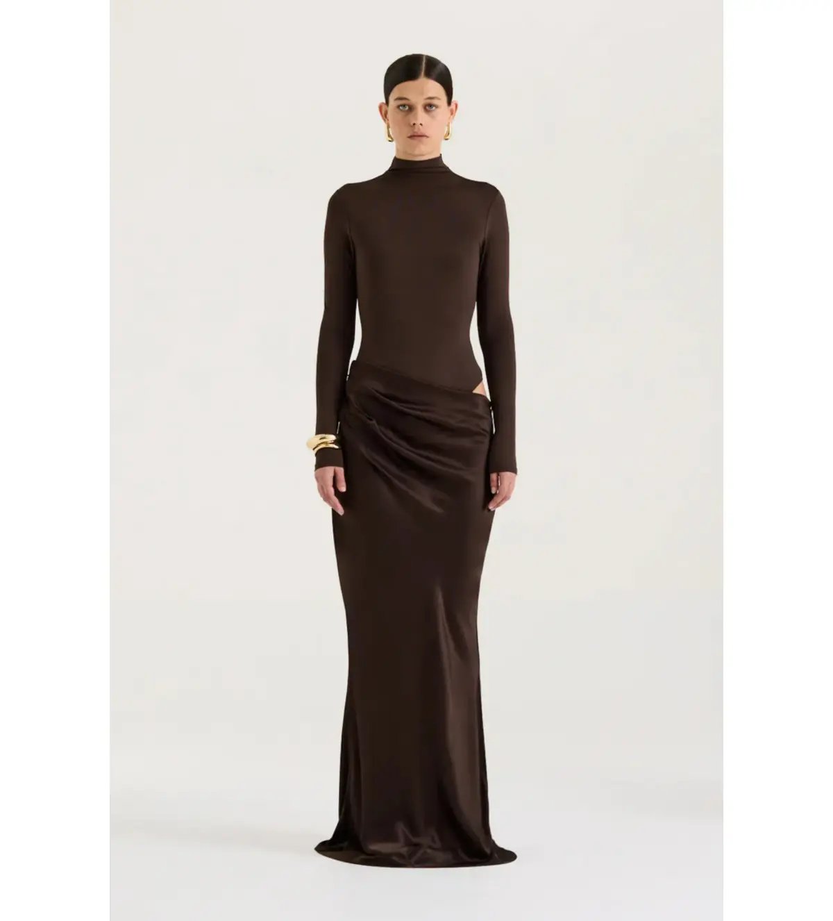 Henne Soraia Long Sleeve Maxi Dress Chocolate Size 6 photo 2