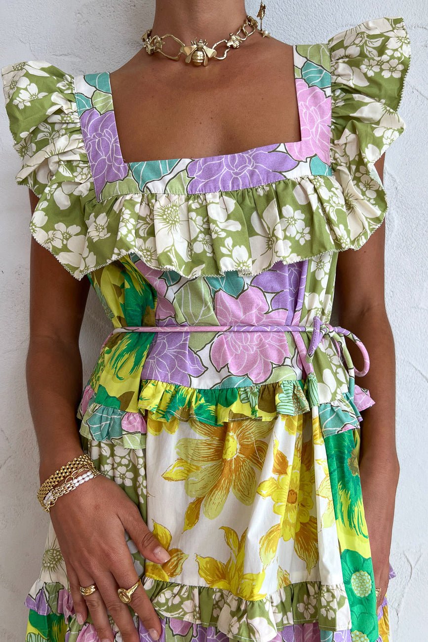 ALÉMAIS ELORA TIERED PATCHWORK MIDI DRESS - MULTI photo 4