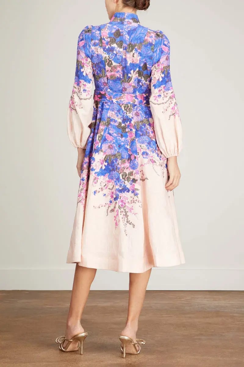 Zimmermann High Tide Buttoned Midi Dress Purple Ikat Floral Size 2 / AU 12 photo 2
