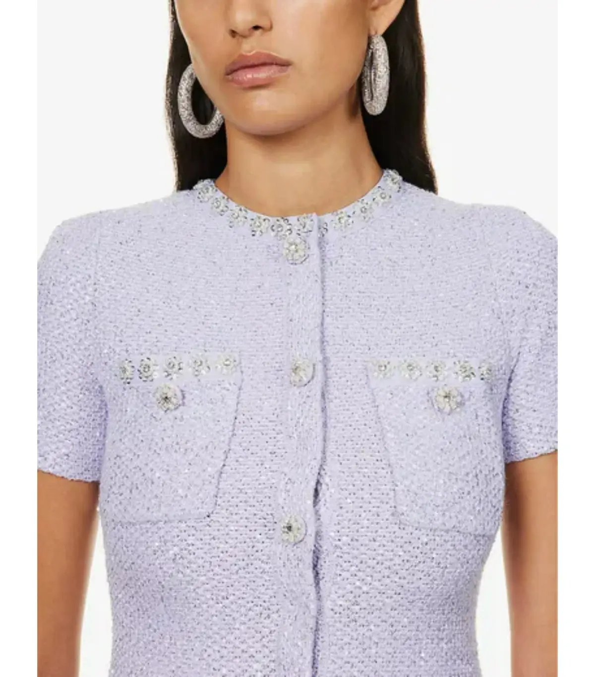 Self Portrait Embellished Tweed Mini Dress Lilac Size AU 8 photo 2