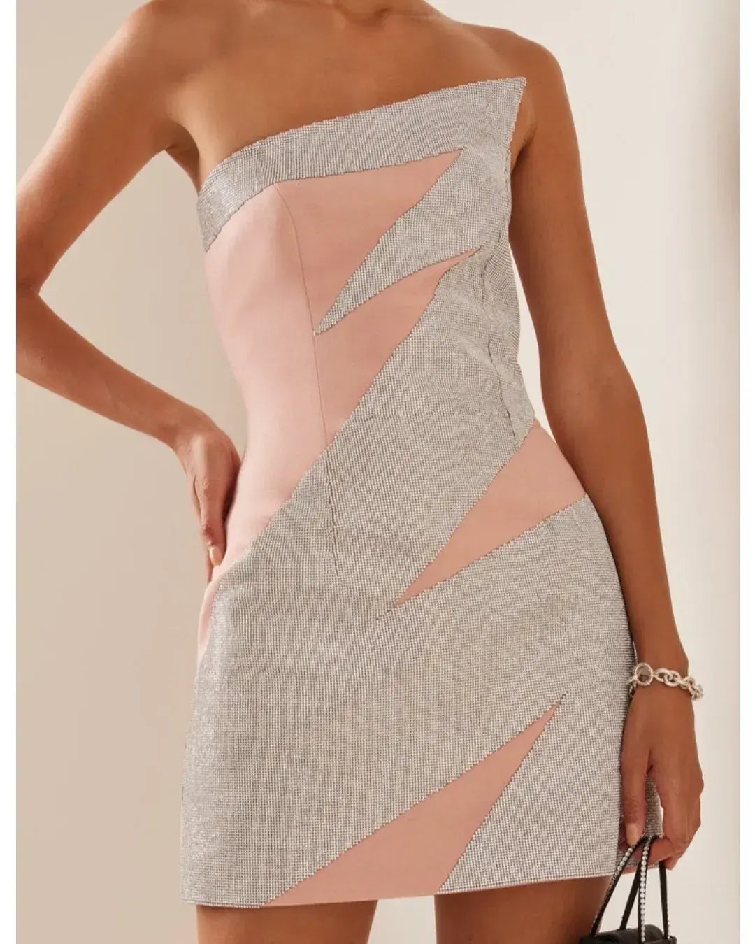 Nué Exclusive Crystal Embellished Jersey Mini Dress Neutral Size 8 photo 2