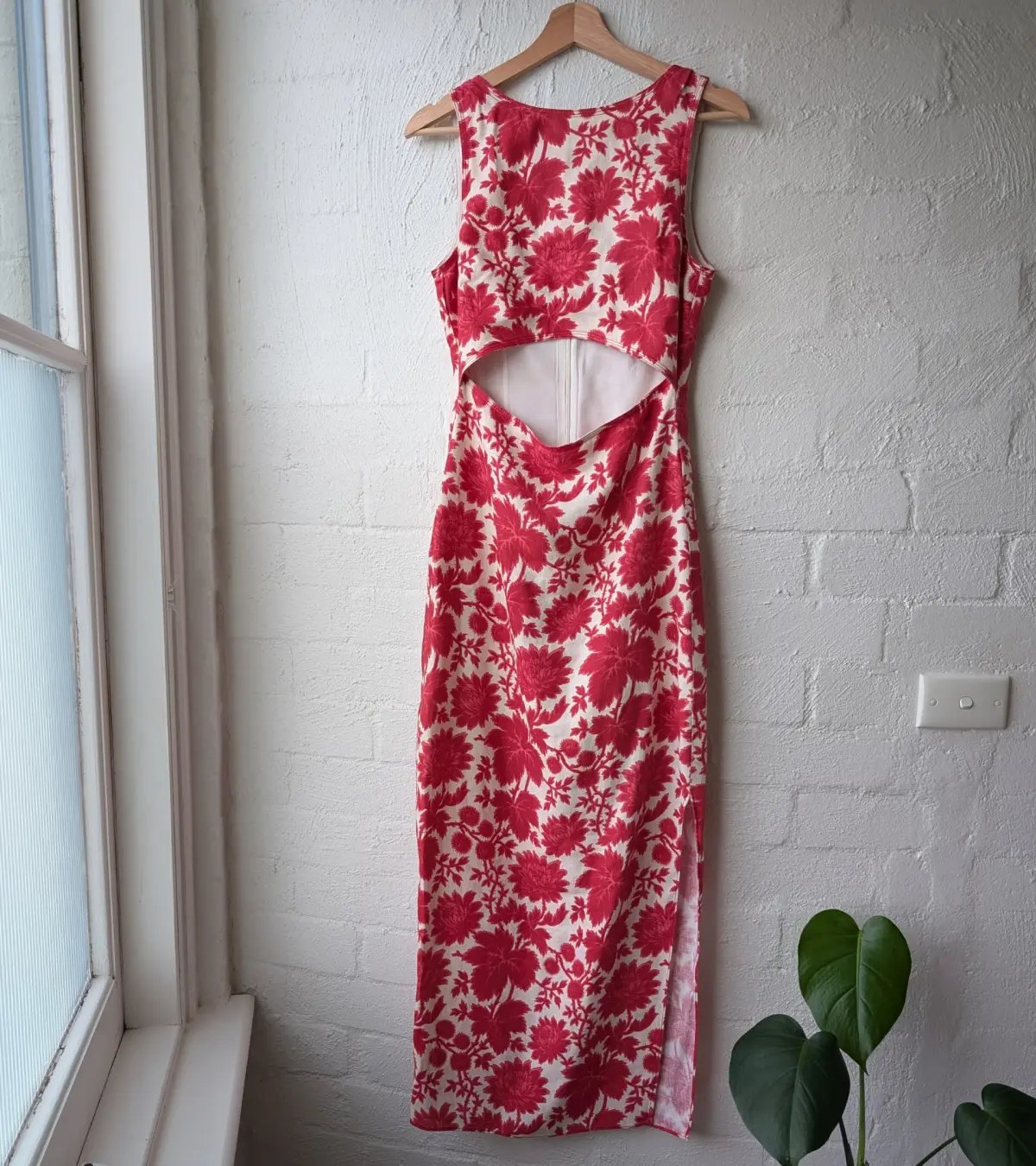 Sir The Label Cinta Linen Cut Out Midi Dress Red Floral Size 1/AU 8 photo 7