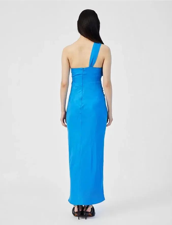 Suboo Hannah Asymmetric Strap Midi Dress Lapis Blue Size 12 photo 3