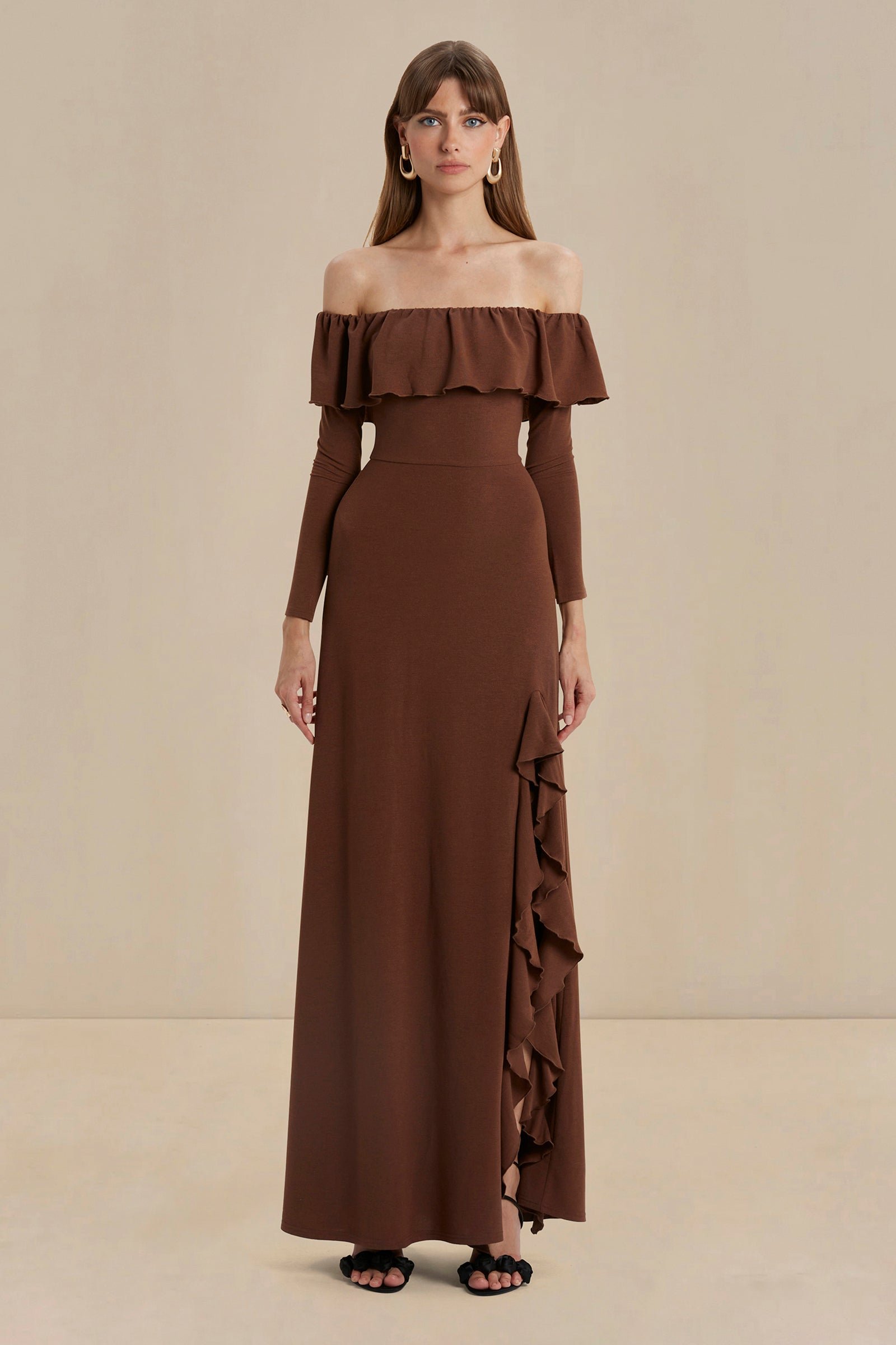 SONYA ARIA RUFFLE DRESS - ESPRESSO photo 8