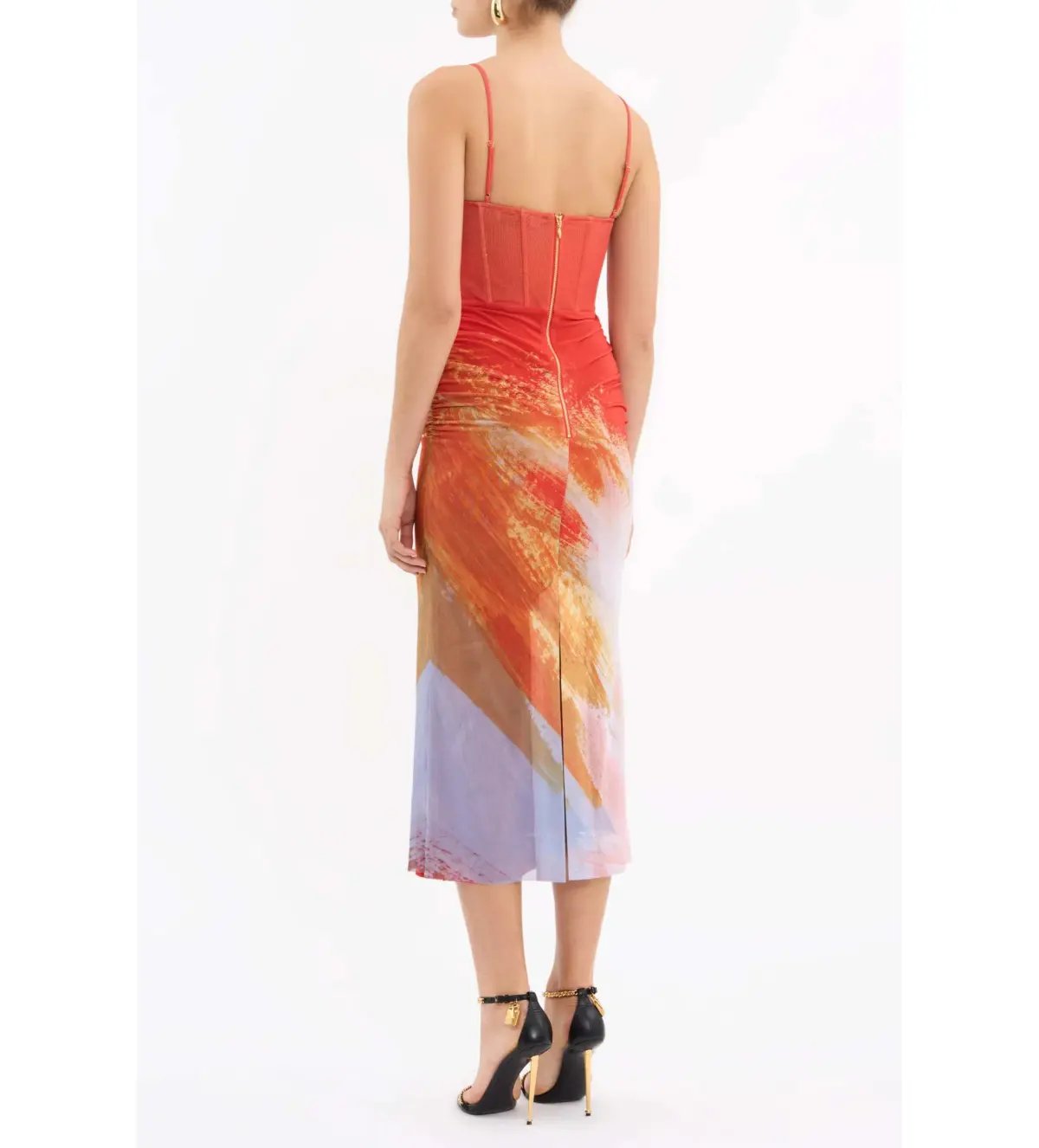 Rebecca Vallance Frida Corset Midi Dress Orange Size AU 8 photo 4
