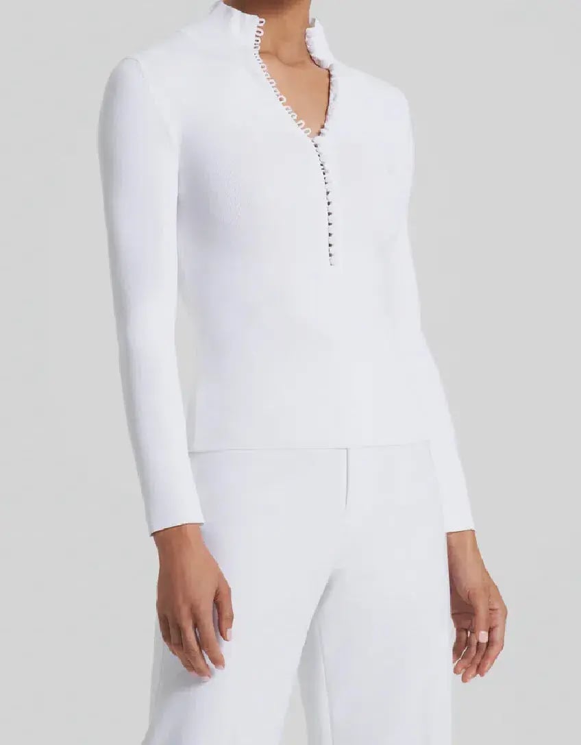 Scanlan Theodore Crepe Knit Button Polo in White Size 12 / L photo 3