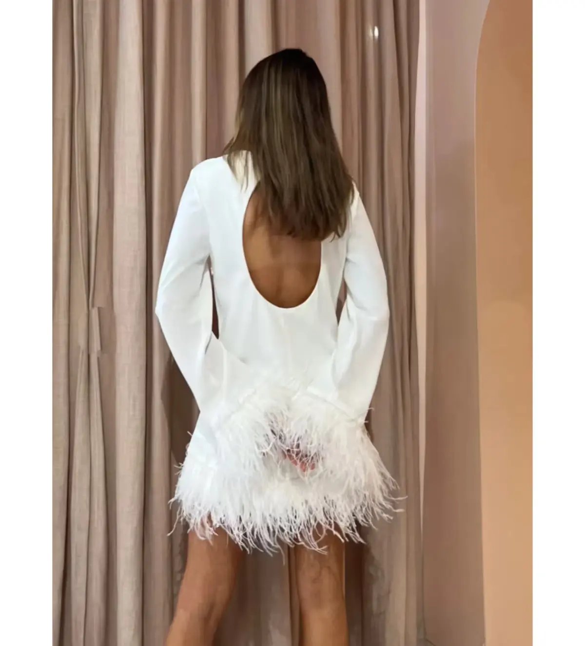By Johnny Nicola Feather Trimmed Mini Dress Ivory White Size Small/ AU 8 photo 6