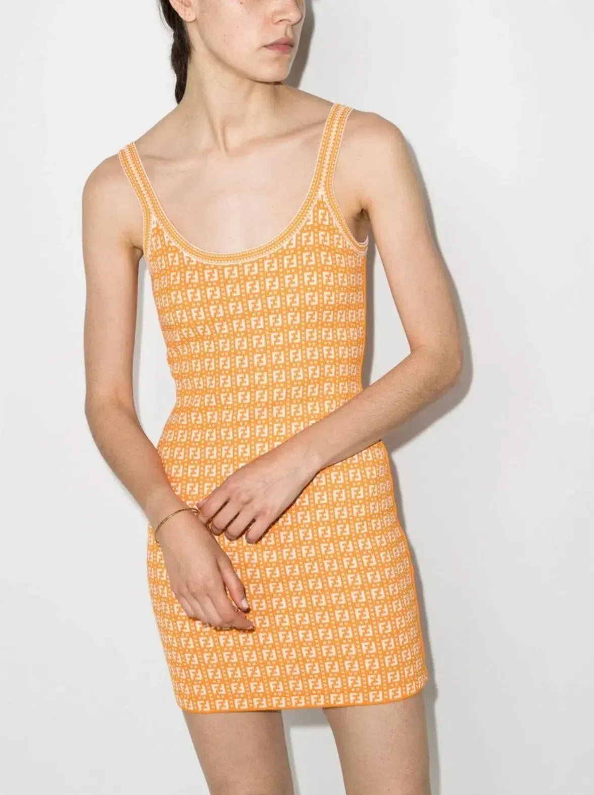 Fendi Motif Logo Jacquard Print Mini Dress Orange Size 38 / AU 10 photo 2